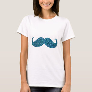 Turquoise Glitter Moustache T-Shirt