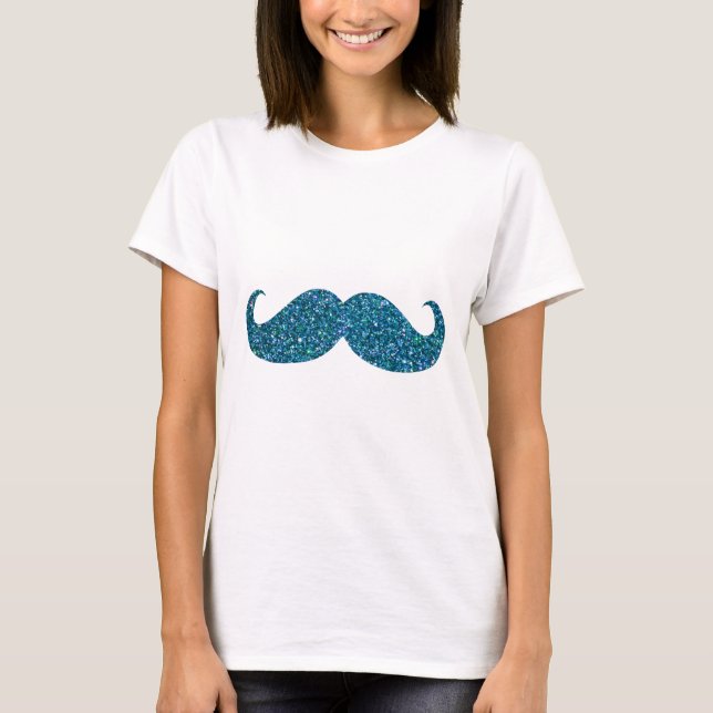 Turquoise Glitter Moustache T-Shirt (Front)