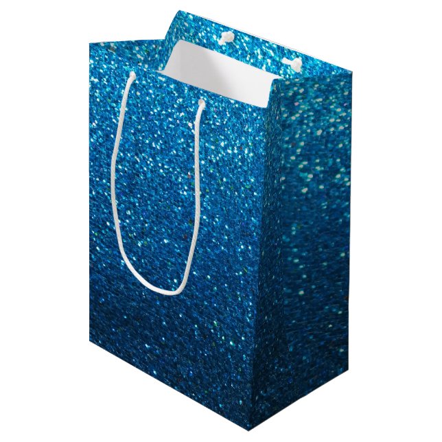 Turquoise Glitter Ombre Sparkles Glam Bat Mitzvah Medium Gift Bag (Front Angled)