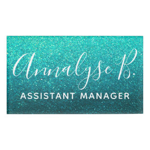 Turquoise Glitter Ombre Sparkly Name Professional Name Tag