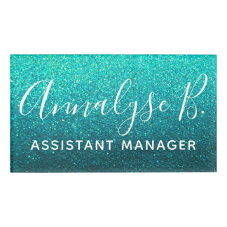 Turquoise Glitter Ombre Sparkly Name Professional Tag