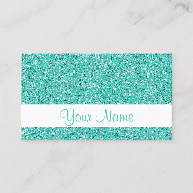 Turquoise Glitter Pattern Look-like Business Card (Front)