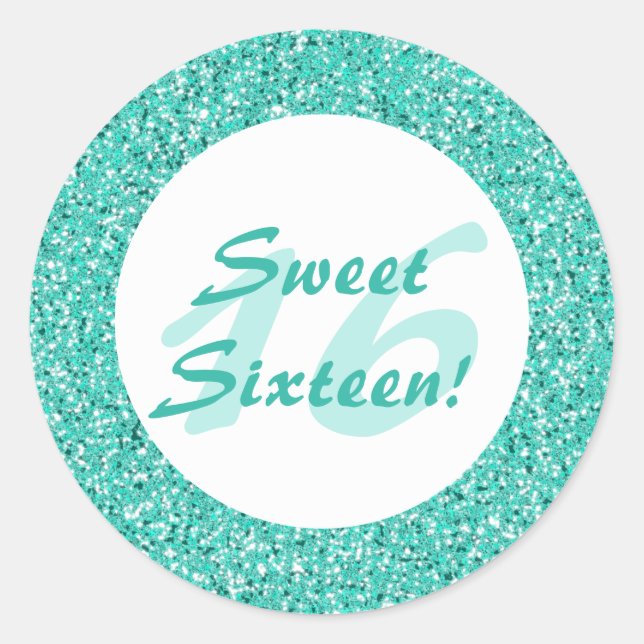 Turquoise Glitter Pattern Look-like Sweet Sixteen Classic Round Sticker (Front)