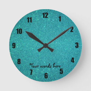 Turquoise glitter round clock