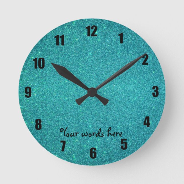 Turquoise glitter round clock (Front)