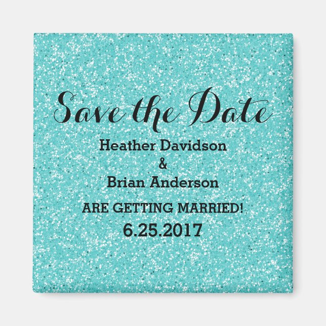 Turquoise Glitter Save the Date Magnet (Front)