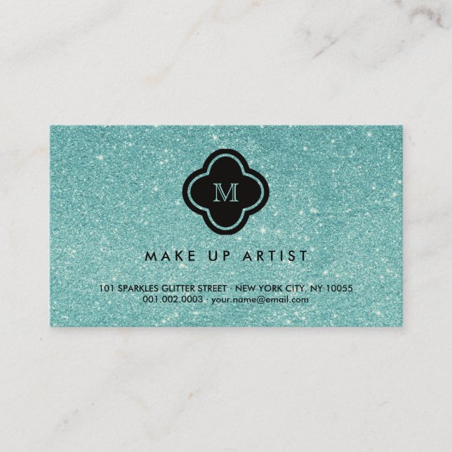 Turquoise Glitter Sparkles Quatrefoil Profile Card (Front)