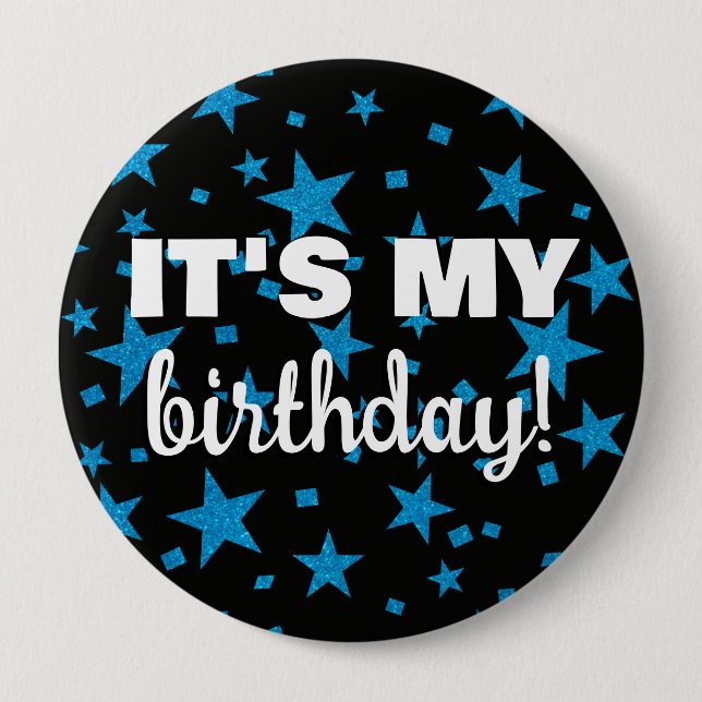 Turquoise Glitter Star Confetti It's My Birthday 10 Cm Round Badge (Front)