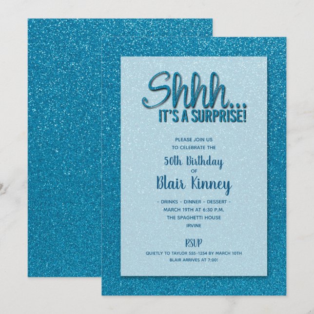 Turquoise Glitter SURPRISE Birthday Invitation (Front/Back)
