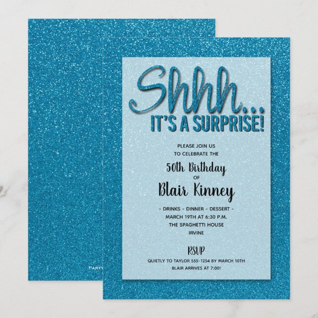 Turquoise Glitter SURPRISE Birthday Invitations (Front/Back)