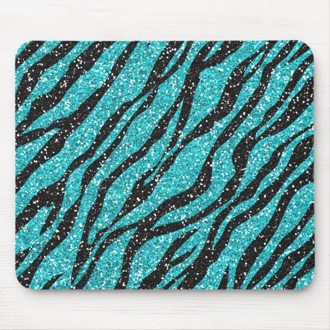 Turquoise Glitter Zebra Print Mouse Mat (Front)
