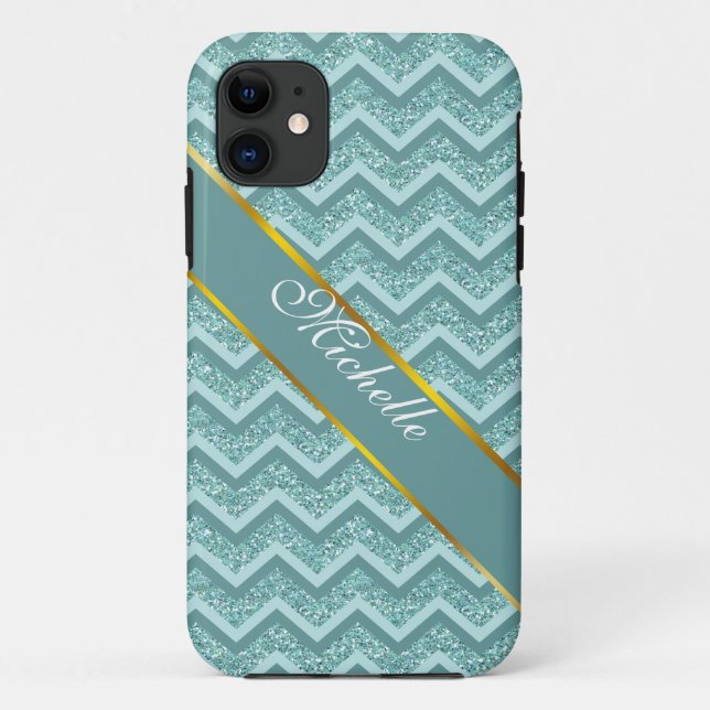 Turquoise Glitter ZigZag Pattern Case-Mate iPhone Case (Back)