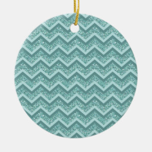Turquoise Glitter ZigZag Pattern Ceramic Tree Decoration