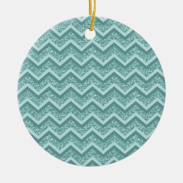 Turquoise Glitter ZigZag Pattern Ceramic Tree Decoration (Front)
