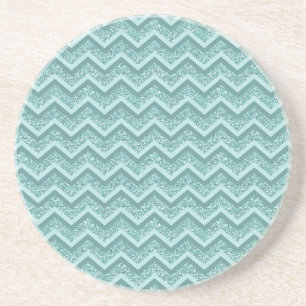 Turquoise Glitter ZigZag Pattern Coaster