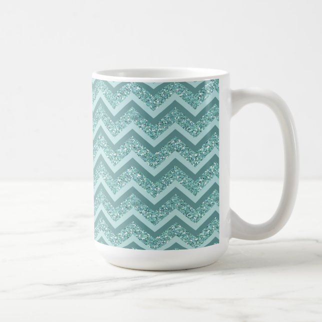 Turquoise Glitter ZigZag Pattern Coffee Mug (Right)
