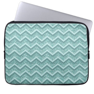 Turquoise Glitter ZigZag Pattern Laptop Sleeve