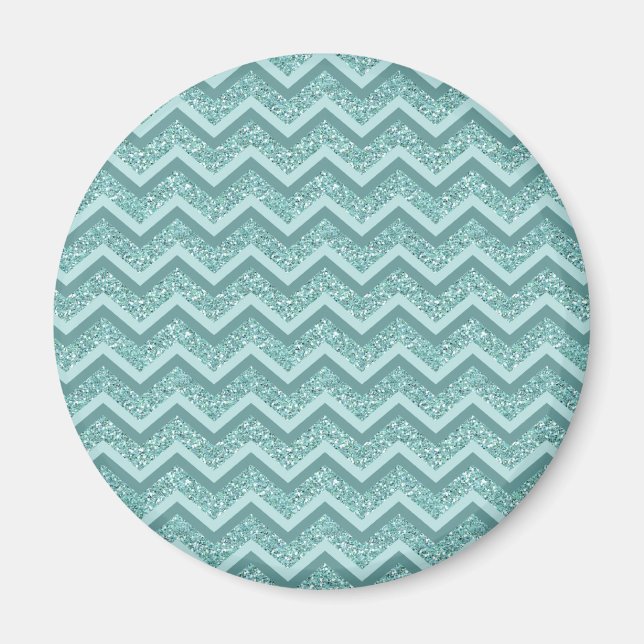 Turquoise Glitter ZigZag Pattern Magnet (Front)