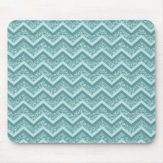 Turquoise Glitter ZigZag Pattern Mouse Mat (Front)
