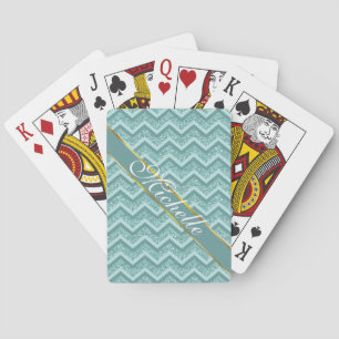 Turquoise Glitter ZigZag Pattern Playing Cards