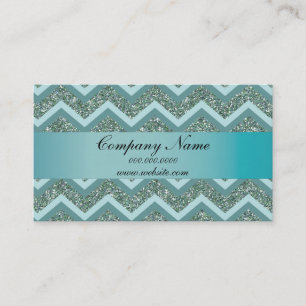 Turquoise Glitter Zigzag Pocket 2019 Calendar Business Card