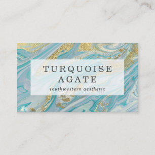 Turquoise & Gold Agate Stone Geode Marble Swirl Business Card