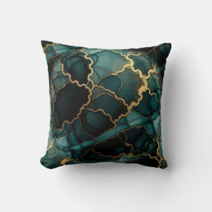 Turquoise + Gold Alcohol Ink Marble Throw Pillow