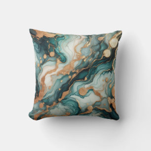 Turquoise + Gold Alcohol Ink Marble Throw Pillow