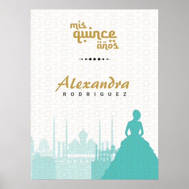 Turquoise & Gold Arabian Quinceañera Photo Poster (Front)