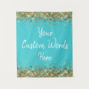 Turquoise Gold Backdrop Birthday Party Photo Booth Tapestry