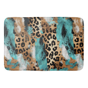 Turquoise Gold Black Leopard Bath Mat