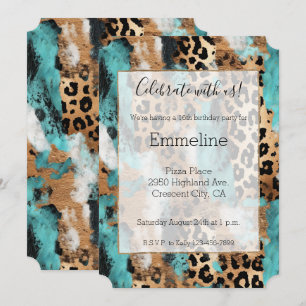 Turquoise Gold Black Leopard Invitation