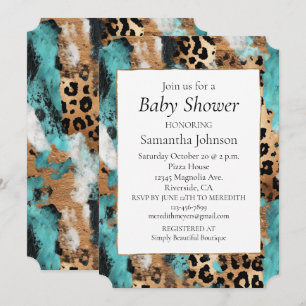 Turquoise Gold Black Leopard Invitation