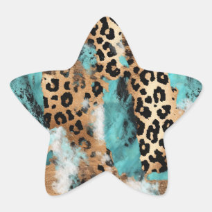 Turquoise Gold Black Leopard Star Sticker