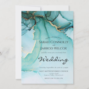 Turquoise Gold Black Moody Wedding Invitation