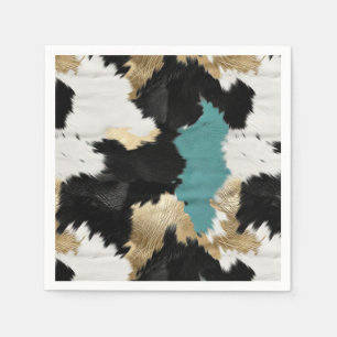 Turquoise Gold, Black White Cowhide Napkin