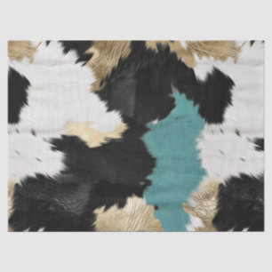 Turquoise Gold, Black White Cowhide Tissue Paper