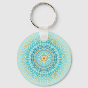 Turquoise Gold Boho Mandala Key Ring