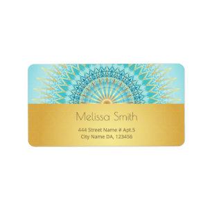 Turquoise Gold Boho Mandala Label