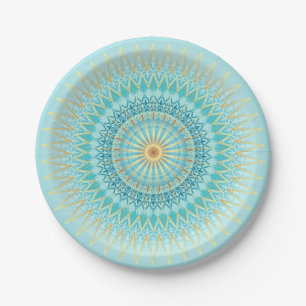 Turquoise Gold Boho Mandala Paper Plate