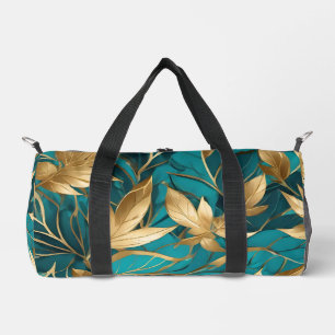 Turquoise Gold Boho Popular Leaves Collection Duffle Bag