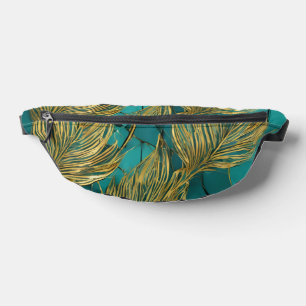 Turquoise Gold Boho Trendy Leaves Collection Bum Bags
