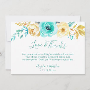 Turquoise Gold Botanical Floral Wedding Thank You Card