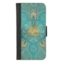 Turquoise Gold Celtic Mandala iPhone Wallet Case