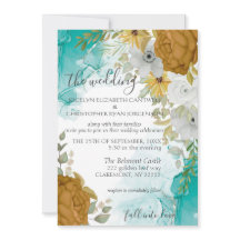 Turquoise & Gold Chic Elegant Wedding Invitation