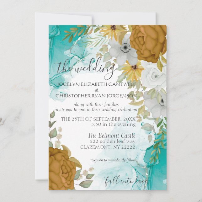 Turquoise & Gold Chic Elegant Wedding Invitation (Front)
