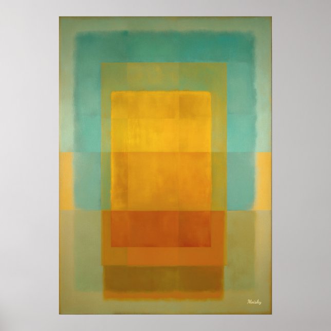 Turquoise Gold Colour Field Abstract Modern Art Poster (Front)