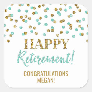 Turquoise Gold Confetti Happy Retirement Square Sticker