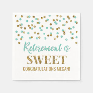 Turquoise Gold Confetti Retirement is Sweet Napkin