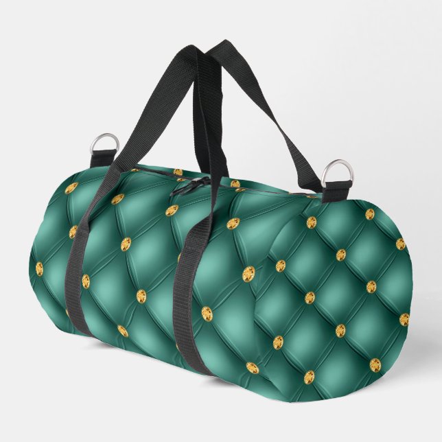 Turquoise Gold Diamond Tufted Duffle Bag (Left Corner)